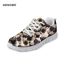 INSTANTARTS/Женская обувь на плоской подошве с рисунком мопса; повседневная женская обувь на плоской подошве со шнуровкой; весенние женские кроссовки для прогулок; большие размеры 43