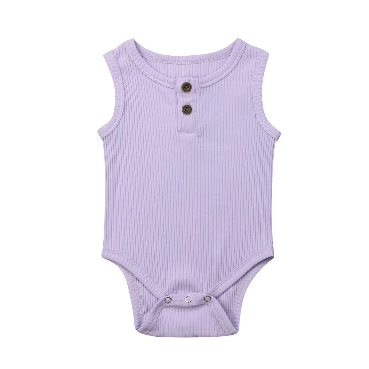 Брендовый Милый хлопковый комбинезон для новорожденных мальчиков и девочек, однотонный комбинезон без рукавов, повседневная детская одежда на пуговицах - Цвет: Фиолетовый