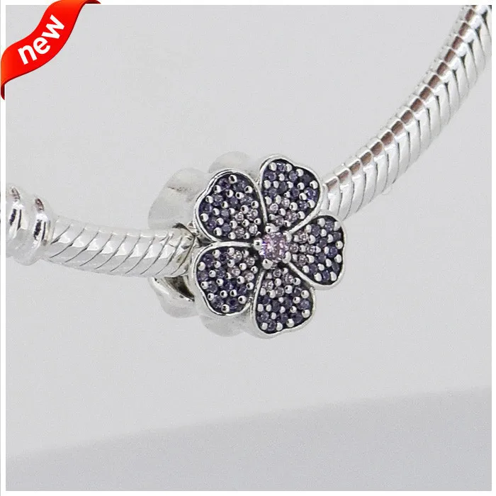 

Fits Pandora Charms Bracelets Pave Primrose Beads with Pink and Purple Cubic Zirconia 925 Sterling Silver Jewelry Free Shipping