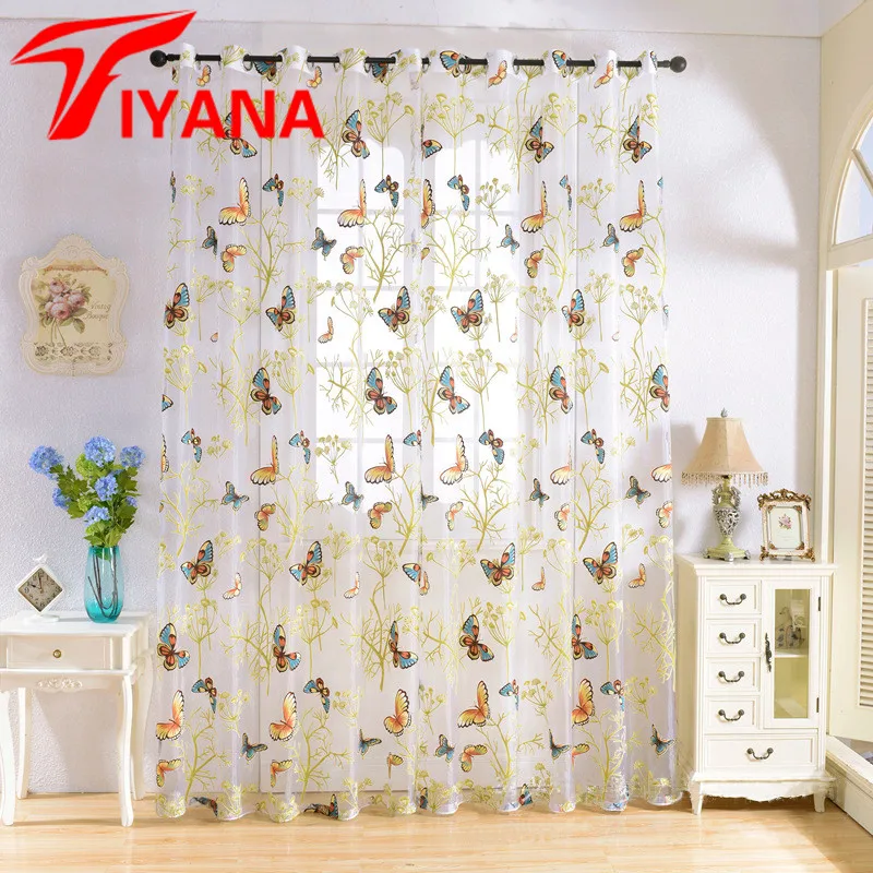 Rutic mariposa Ventana de Tulle Cortinas para sala dormitorio cocina puerta Cortinas Organza Sheer Voile Cortinas P348Z20