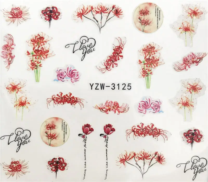 LCJ цветок смешанные наклейки для дизайна ногтей переводные наклейки с водой Лаванда/Ловец снов/трава стили кончик для ногтей Декор DIY - Цвет: YZW-3125