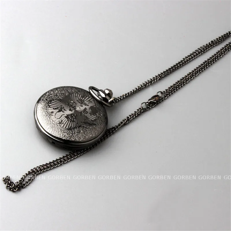 Ретро черный стимпанк римские цифры карманные часы мужские цепи ожерелье кулон Подарки для женщин полый Скелет кварцевые карманные часы