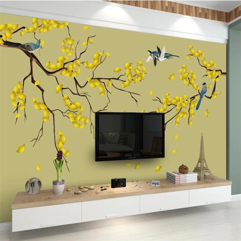 

Beibehang пользовательские обои 3d Роспись ginkgo ручка и цветы Новый китайский фон настенные украшения живопись обои