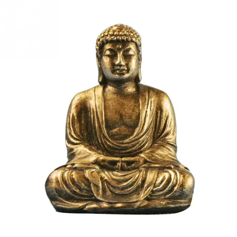 Мини смолы цвета: золотистый, серебристый скульптура Будды, статуя, античная Стиль ручная работа Декор для дома орнамент Feng Shui