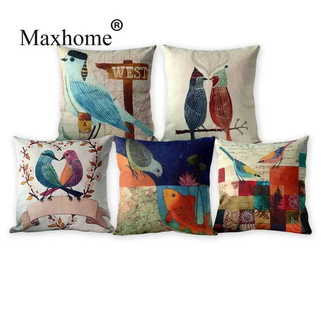 French Country Style Cotton Linen Pillowcase Retro Bird Sofa Room French Country Style Cotton Linen Pillowcase Retro Bird Sofa Room Square Decorative Pillow Home Decor Throw