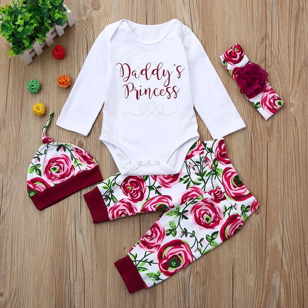 Baby Girl Clothes Set,Newborn Infant Girl Letter Print Romper Tops+Pants+Headbands Outfits