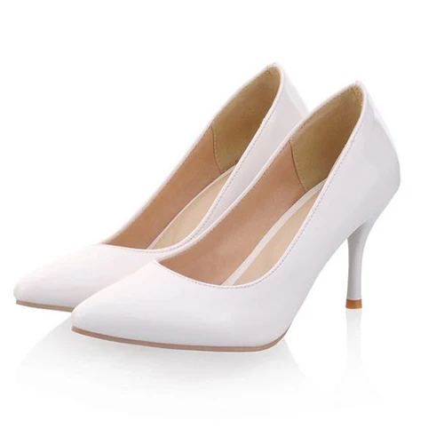 Лаконичные женские туфли-лодочки размера плюс; туфли на высоком каблуке; женские офисные туфли-лодочки из лакированной кожи; свадебные туфли; большие размеры; ZK30 - Цвет: Белый
