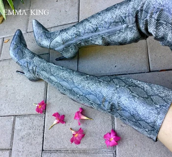 

Sexy Snakeskin Over The Knee Boots Autumn Winter Boots Women Pointed Toe Thigh High Heels Snake Stilettos Dress Ladies Shoes