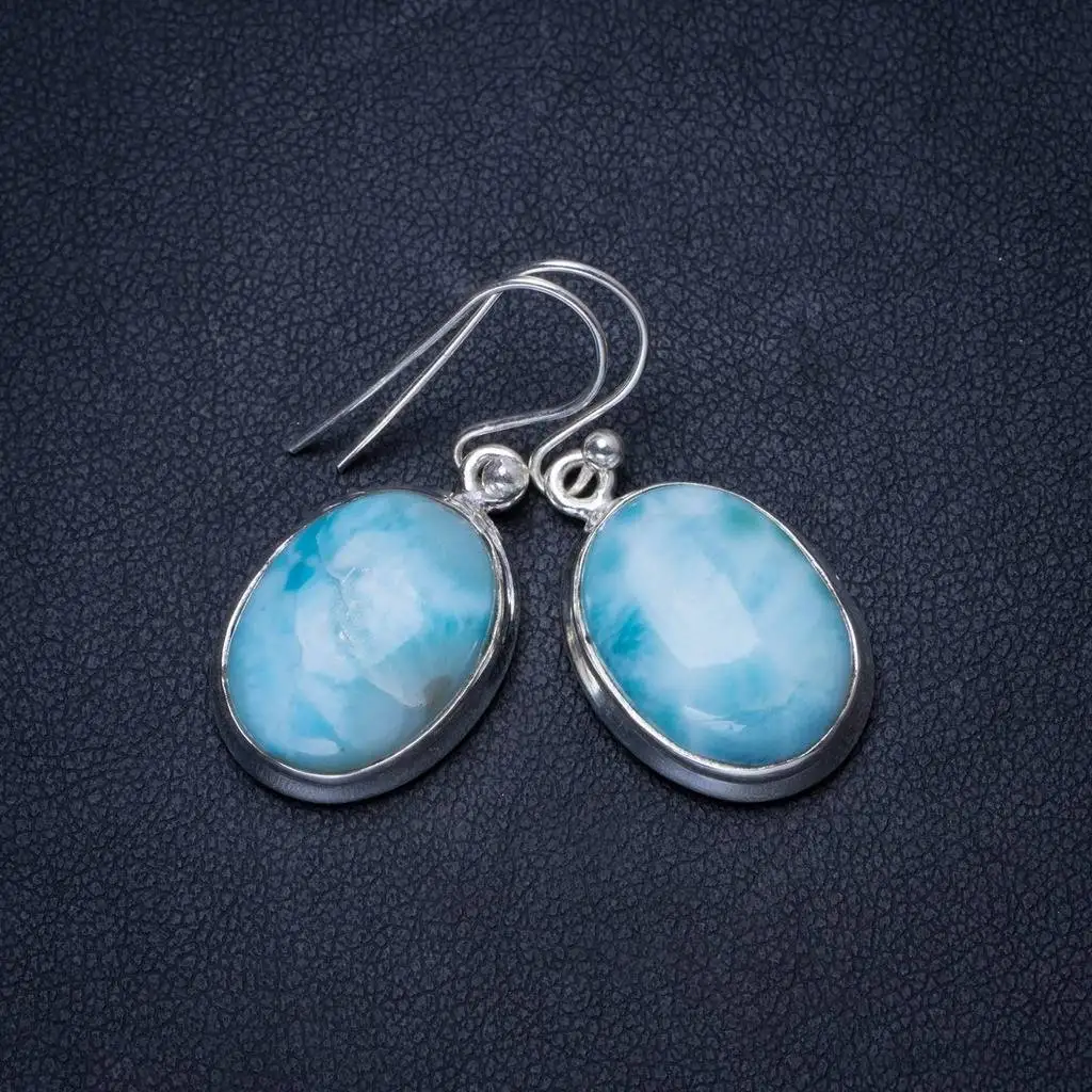 

Natural Caribbean Larimar Handmade Unique 925 Sterling Silver Earrings 1.25" X3637