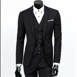 Чистого цвета мужские костюм 3 предмета Комплект бизнес Свадебный банкет тонкий элегантный Человек куртки-блейзеры Мужская мода сплошной