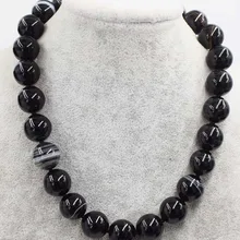 Вау! Черные вены агата круглые 16 мм ожерелье 18 дюймов оптом бусины FPPJ