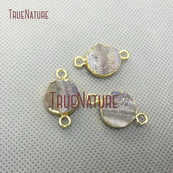 5Pcs Gold Plating Circle Double Bail Pendant Solar Agates Double Bail