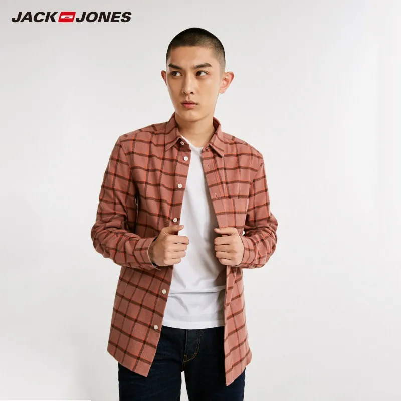 JackJones Мужская Осенняя эластичная хлопковая клетчатая рубашка с длинными рукавами 218405533 - Color: PRETTY ROSE MELANGE