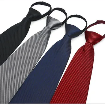 

30pcs lazy necktie 9cm zipper tie strips business neckties zip polyester silk men's neck ties soild wedding groom team neckwear