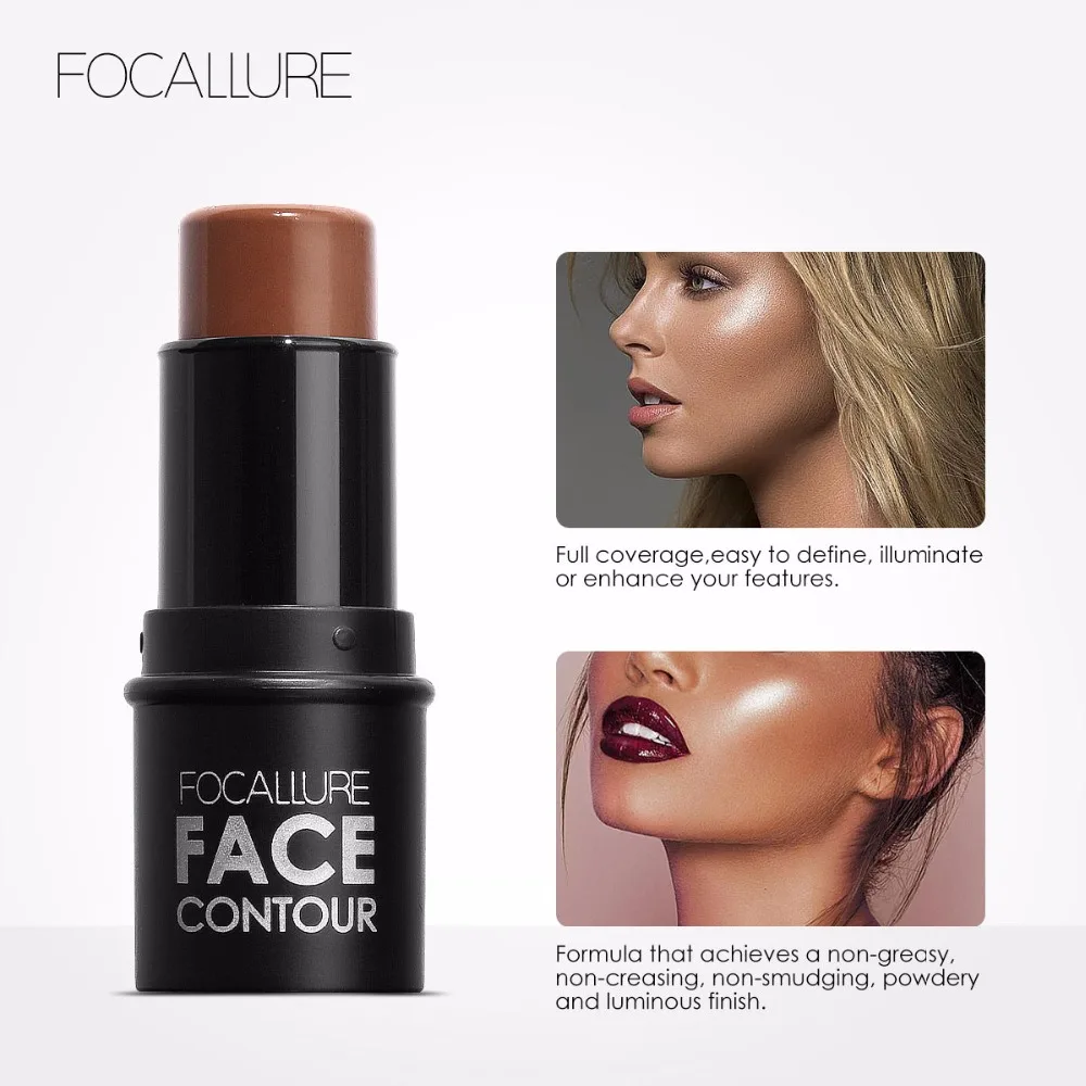 

Focallure maquiagem profissional completa Shimmer Highlighter Bronzer Stick Make Up Contouring Face Foundation Glowing Cream