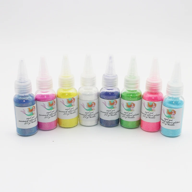 20g/botella 12 colores láser sirena uñas brillo polvo bonito gradiente brillo pigmento polvo láser arte de uñas
