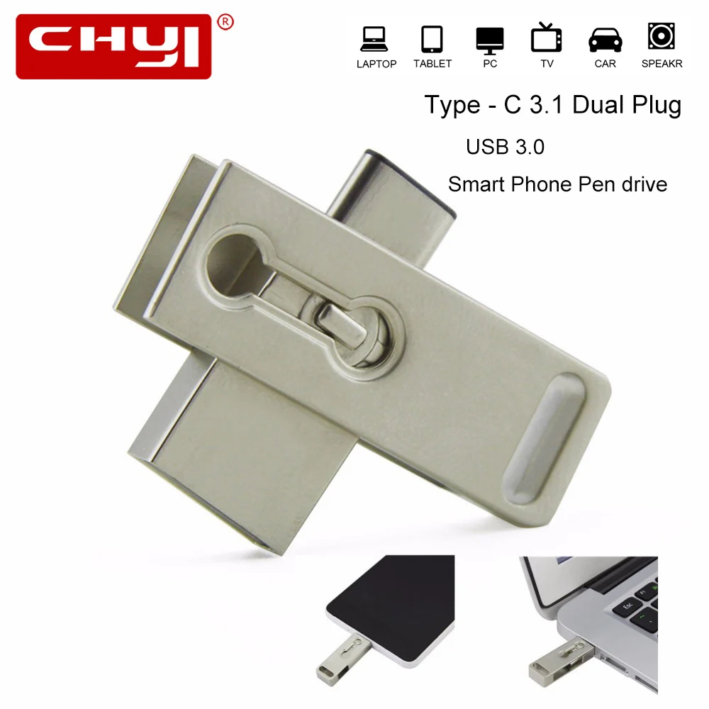 

CHYI Type - C Dual Plug USB 3.1 Smart Phone Pen Drive High Speed Flash Drive Metal 64GB 32GB 16GB Pendrive Memory Stick U Disk