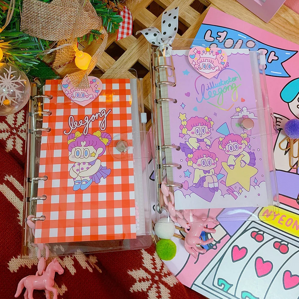 

1pc Cute notebook Handbook Red Plaid Transparent Bullet Journal Caring Girl's Heart School planner Cartoon Diary school supplies