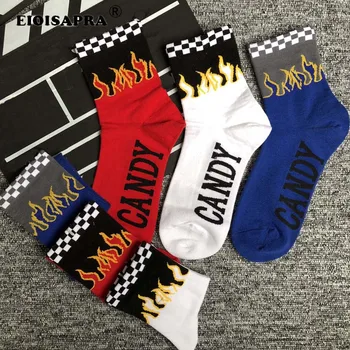 

[EIOISAPRA]Fashion Unisex Hip Hop Design Red&Blue&White Flame Harajuku Funny Socks Classic Street Skateboard Short Socks