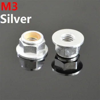 

50pcs/lot High Quality M3 Colourful Anodized Silver Colour Aluminum Alloy Flange Nylon Lock Nuts