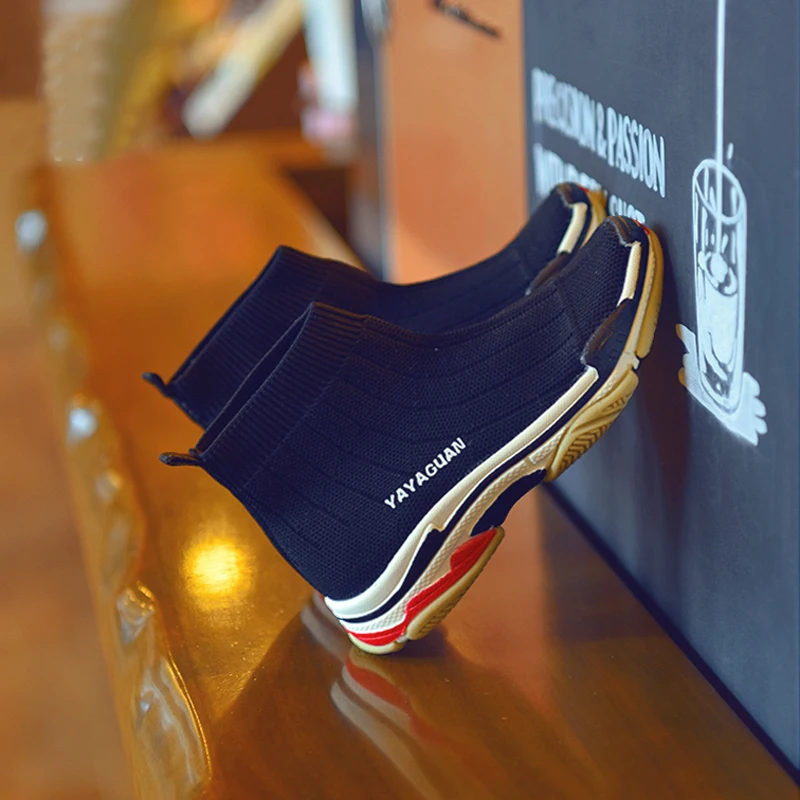 

2018 popular designs shoes for kids knitting textile fabric boots casual shoe comfortable girl's sneakers boys fashion walkings