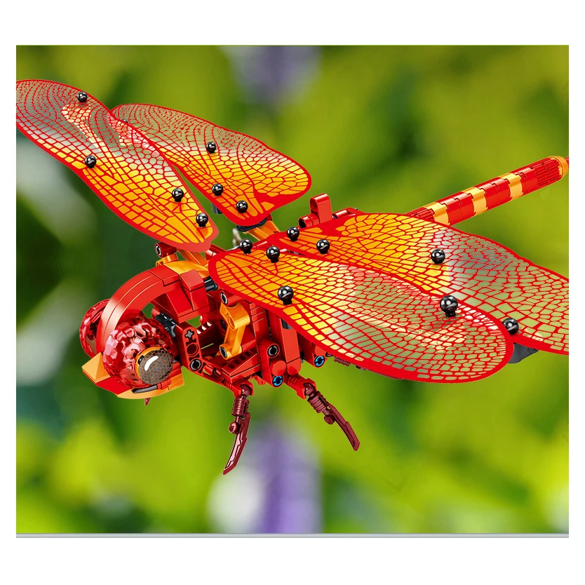 

330Pcs Simulated insect DIY Red Dragonfly Building Blocks Compatible Technic Bricks kids Educational Toys for Children