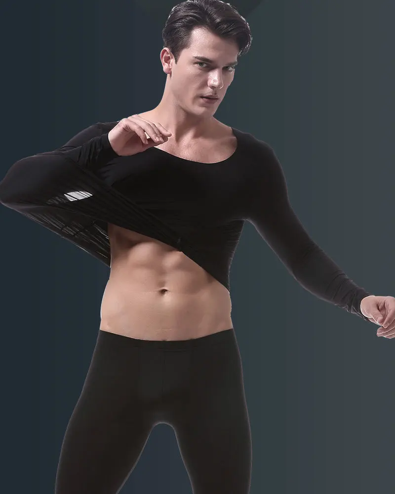 Men's Ultra-thin Ice Silk Underwear Sets Seamless Men's Transparent U Pouch Bag Design Sexy Breathable Long Johns(for A Suits) mens long underwear sets