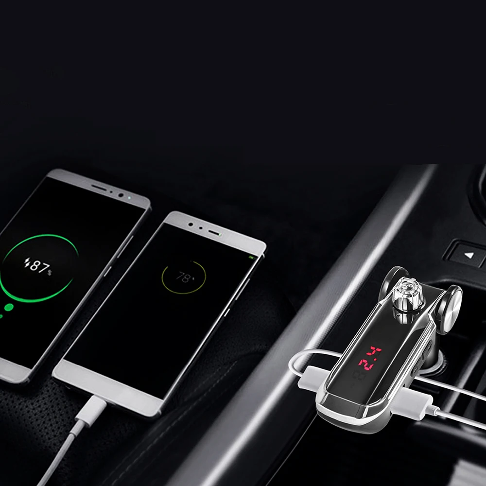 FM радио зарядное устройство для автомобиля с двумя портами USB Выход Bluetooth Автомобильный MP3-плеер Поддержка TF-карты/U диск/mp3/WMA