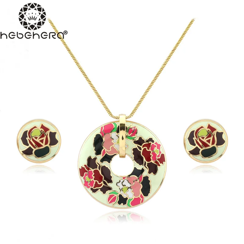 Promotions New Luxury Flower and Geometry Enamel Bridal Jewelry Set Earring & Pendant Necklace Wedding Jewelry Free Shipping M11