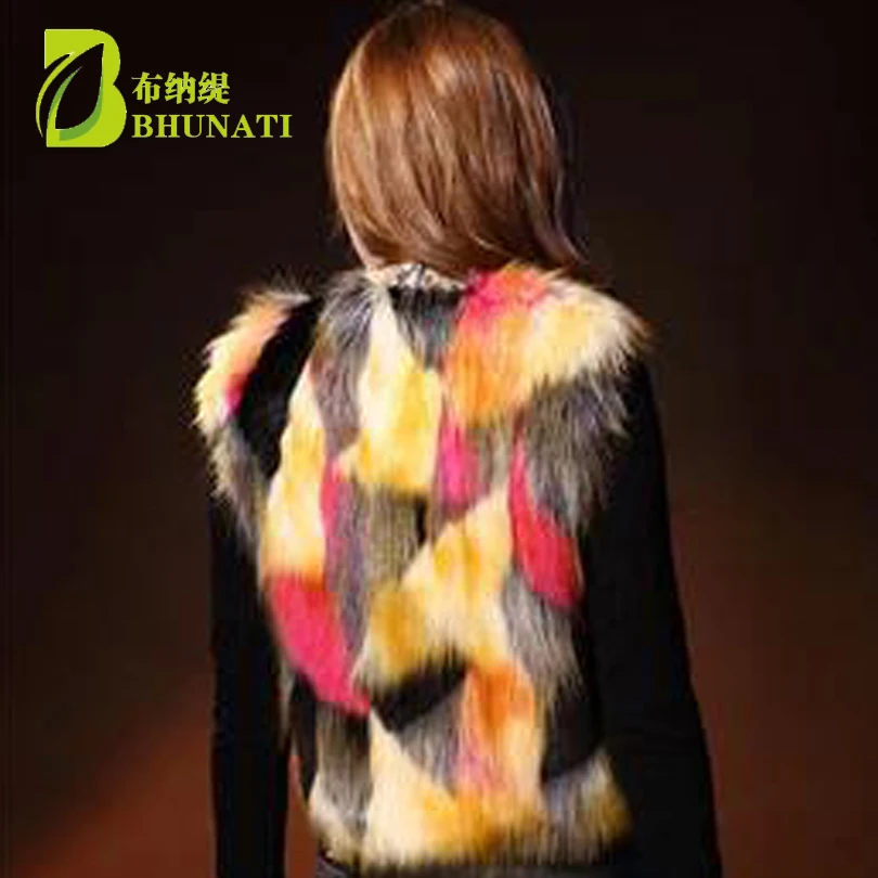 BHUNATI Multicolor Short Faux Fur Vest Coat Sleeveless Colorful Overcoat Artificial Fur Coats Slim Furry Vest For Lady