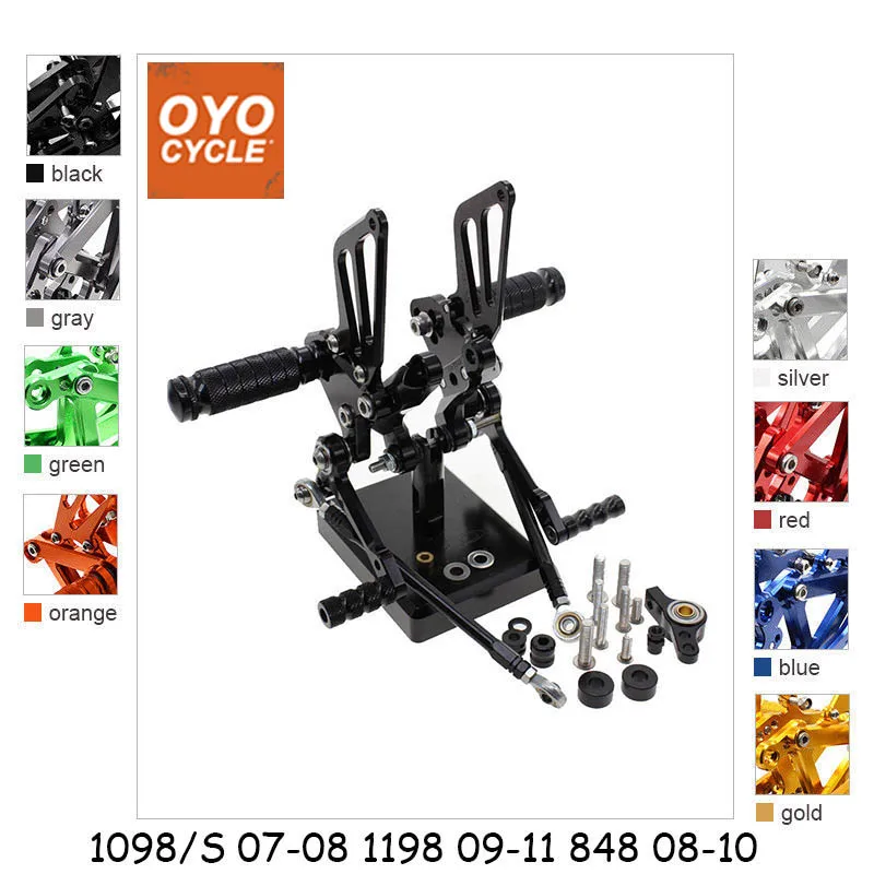 

For Ducati 1098 S 07-08 1198 09-11 848 08-10 CNC Aluminum Adjustable Rear Set Foot Pegs Pedal Footrest Rearset Motorcycle Parts