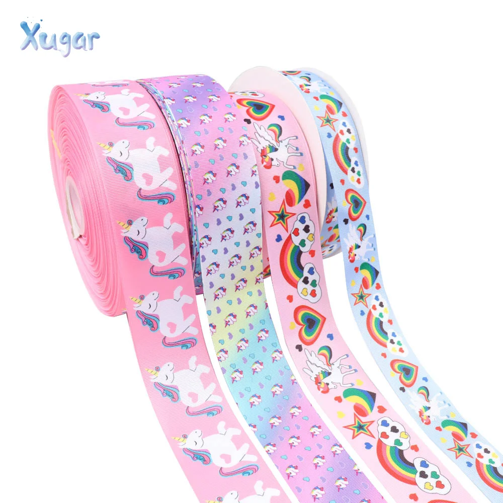 

Xugar 2" (5Yard/roll) Cartoon Ribbon Unicorn Rainbow Horse Printed DIY Hairbow Material Weeding Gift Wrpping Party Decoration