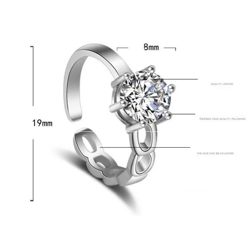 Anenjery, кольца для женщин, подарок, 925 пробы, серебро, шесть когтей, циркон, ассиметричные кольца с регулируемым размером, anillos bague femme, S-R56