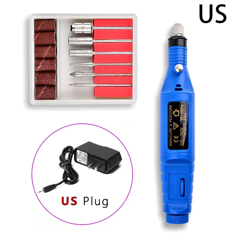 1 Набор, профессиональный электрический сверлильный станок для ногтей, маникюрный аппарат для дизайна ногтей, ручка для педикюра, пилочка для ногтей, набор инструментов для дизайна ногтей - Цвет: EU standard blue