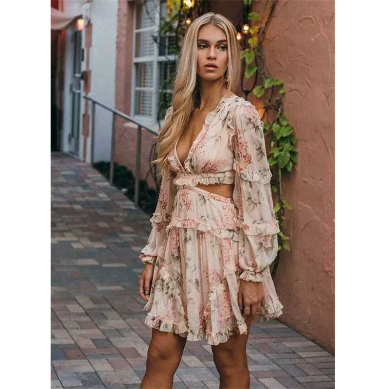 Летнее женское платье, новинка, с принтом, праздничное, мини, vestido de festa Verano, v-образный вырез, сексуальная, открытая спина, рукав-фонарик, модная одежда, Robe Femme
