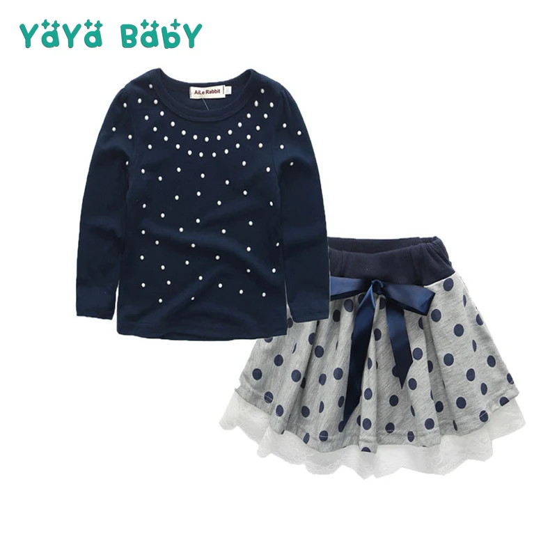 

3 4 5 6 7 8 9 Year Girls Clothes 2019 New Spring Autumn Children Clothing Set Long Sleeve Shirts Dot Skirts Kids Suits