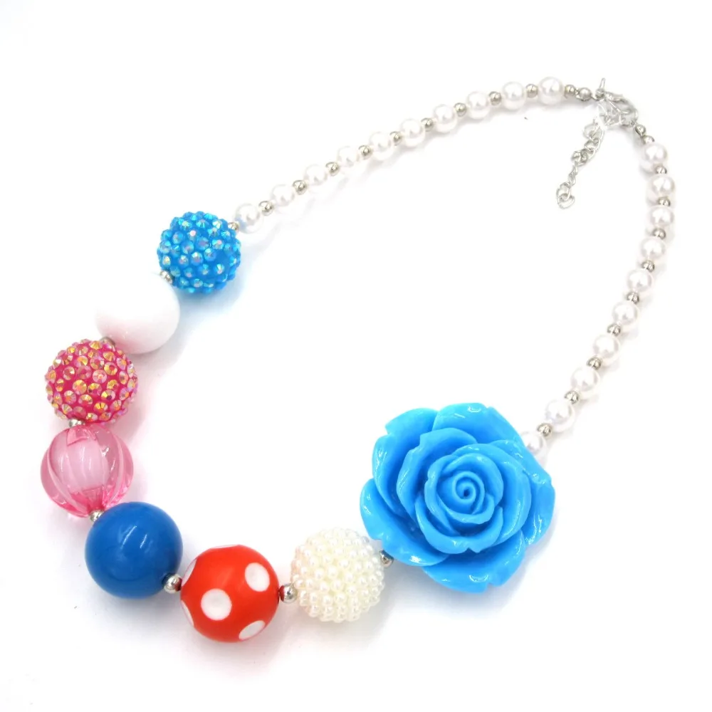 Милое ожерелье с бусинами для девочек, розовый цветок из смолы, жемчужные ожерелья с бусинками для маленьких девочек, подарок для детей, ювелирные изделия для детей