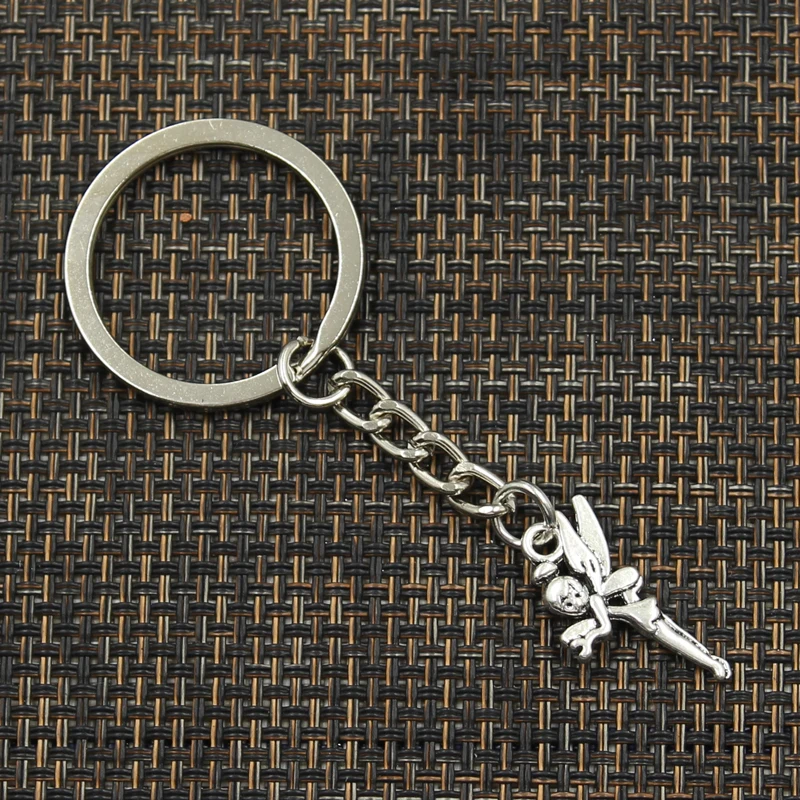 Модное 30 мм кольцо для ключей металлическая подарочная упаковка Серебрянные украшения в античном стиле с бронзовым покрытием Ангел фея Динь-Динь 25x15 мм Кулон