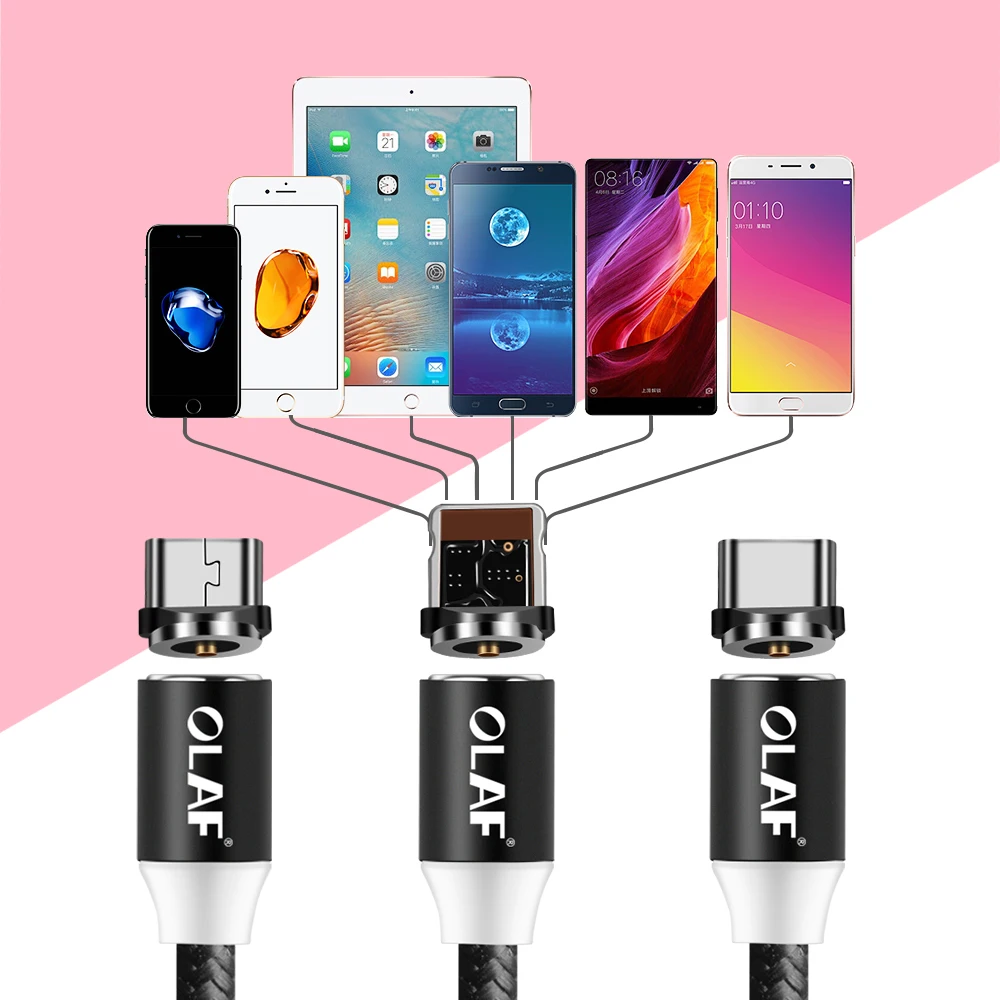 Олаф светодиодный 2 м 1 м Магнитный кабель для iPhone Micro usb type c нейлоновый Магнитный usb кабель для зарядки samsung sony Магнитный шнур для зарядного устройства