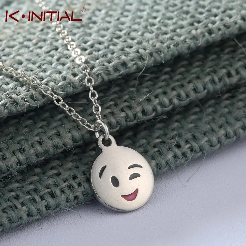 Kinitial Emoji Smiley Stainless Steel Necklace for Women Men Fashion