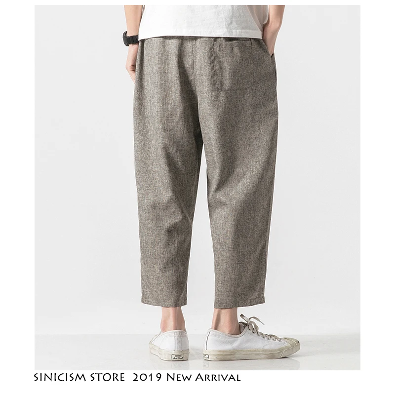 Sinicism Store мужские широкие брюки больших размеров мужские прямые повседневные брюки длиной до щиколотки в китайском стиле летние мужские шаровары
