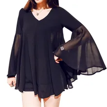 Blusas femininas,V Neck Fashion blouse,women Chiffon shirts,Flare Sleeve blouse,solid Color Bottoming shirts,large Size TT858