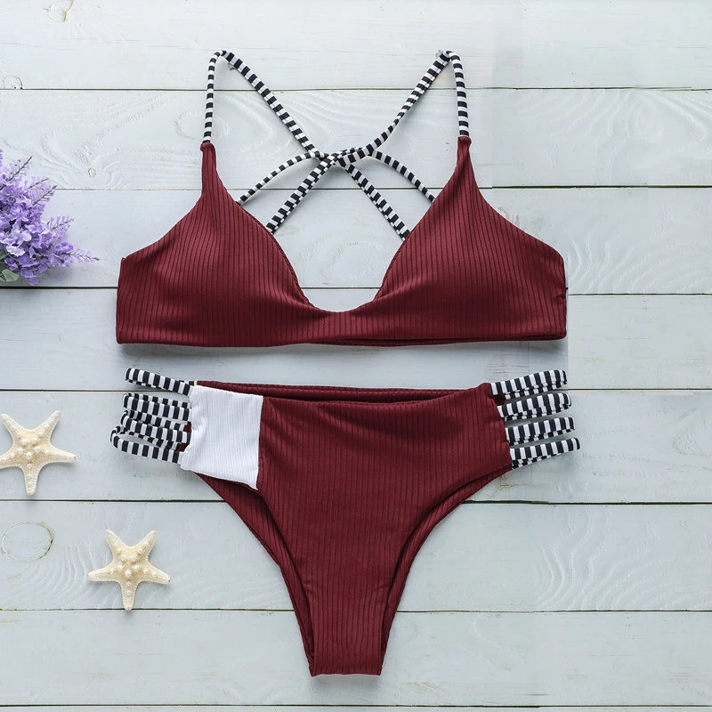 

Women's Basic Halter Neck Blue Red Lavender white Cheeky Bikini Swimwear - Floral Backless Lace up Print L / Push-up / Sexy