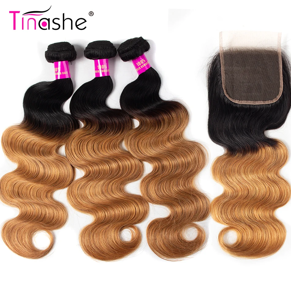 

Tinashe Hair Ombre 1B 27 Bundles With Closure Brazilian Remy Human Hair Body Wave Bundles Colored Bundles With Closure