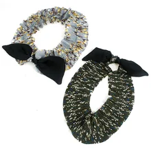 1 шт. повязки для женщин плиссированные лук голову с цветочным Плиссированное атласное эластичная лента для волос универсальный головной убор G0408