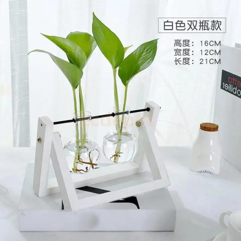 Rustic Wedding Decor Hanging Glass Flower Vase Hydroponic Bottle Container With Wood Tray