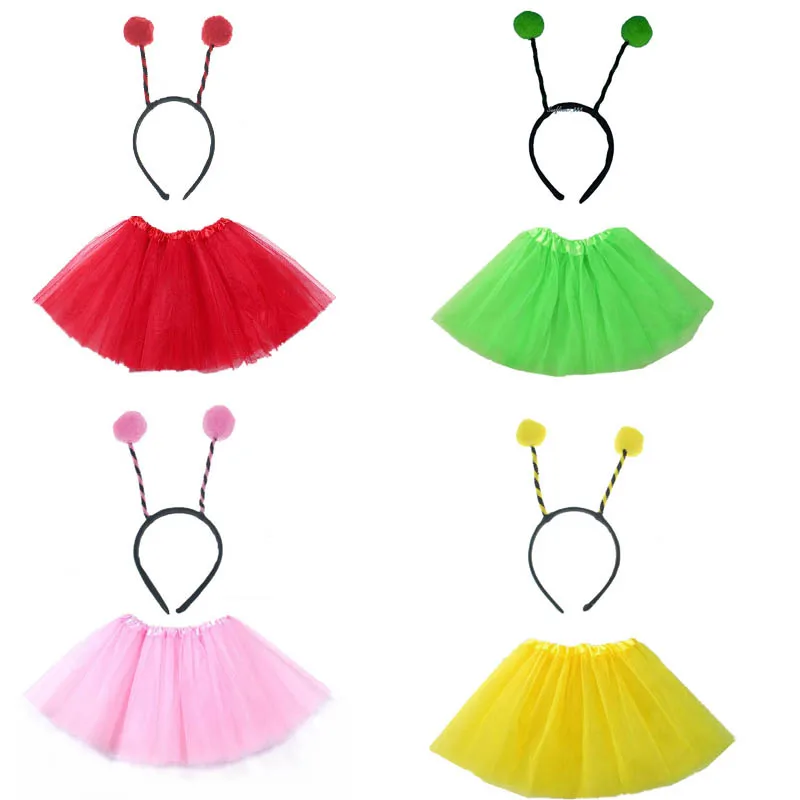 Kids Children Girl Animals Headband Tutu Skirt Set Accessories Bee Ant Cosplay Birthday Party Props Halloween Costume Carnival