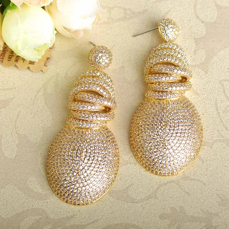 

Blucome Luxury Cubic Zirconia Drop Earrings For Women Christmas Gift Gold Color Copper Large Brincos Wedding Party Accessories