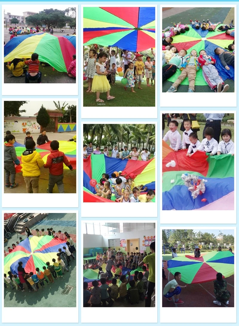 3 м диаметр открытый Радуга зонтик парашют спортивные игры игрушки для детей Детский образовательный развития прыжок мешок мяч разные цвета