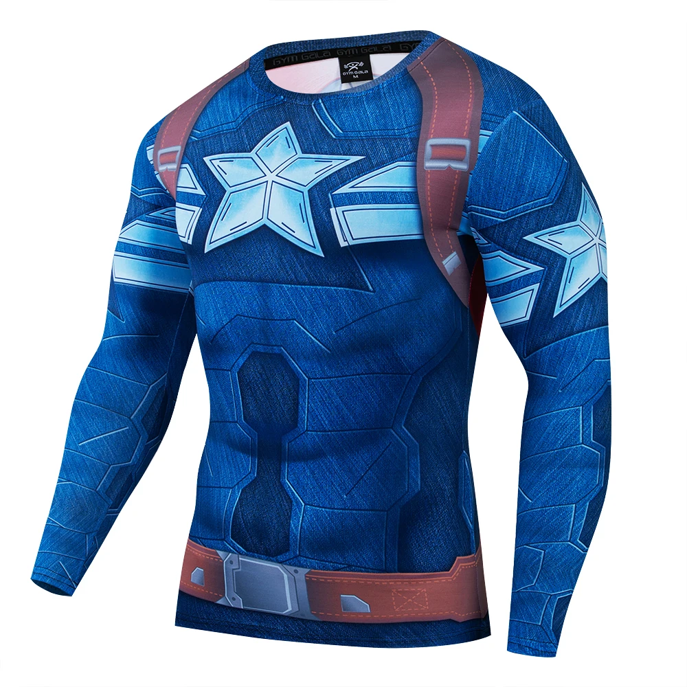 Fitness t men Autumn 3d print compression shirt Long sleeve tops fashion